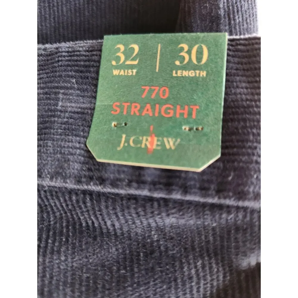 NWT J. Crew Men's 770™ Straight-Fit  Stretch Corduroy Academia Navy Blue 32/30
